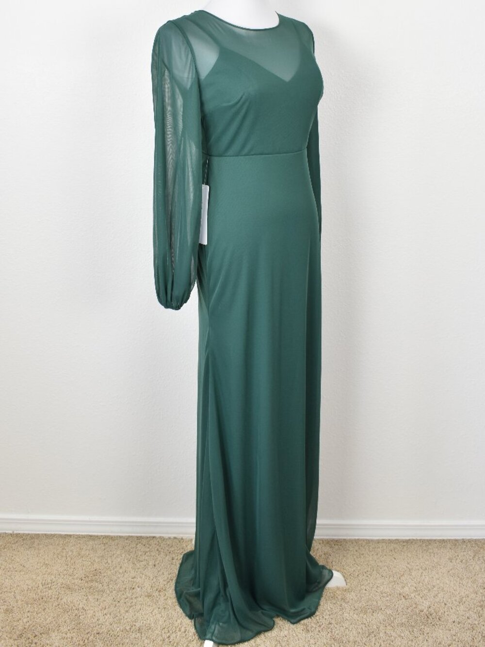 Azazie DENALI Dark Green Long Sleeve Mesh Dress NEW - 6 - Picture 10 of 12